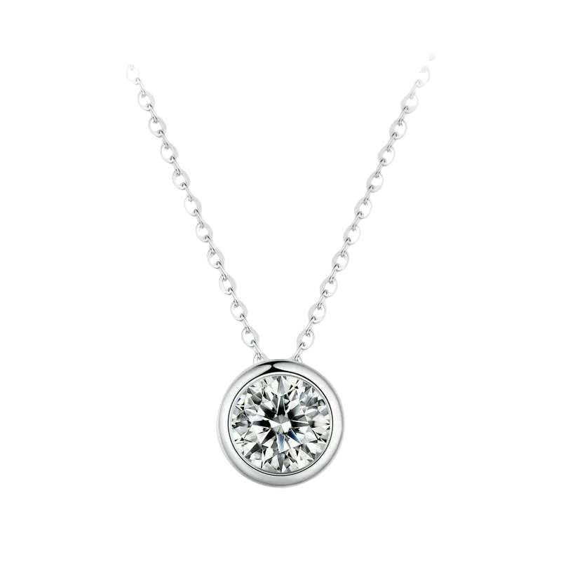 Bezel Moissanite Pendant Necklace Medium