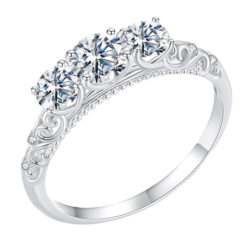 S925 3 Stones Moissanite Ring