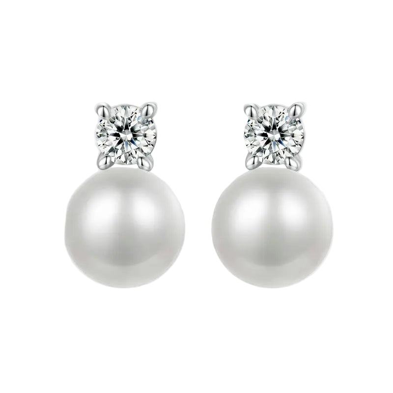 S925 Moissanite & Freshwater Pearl Studs Small