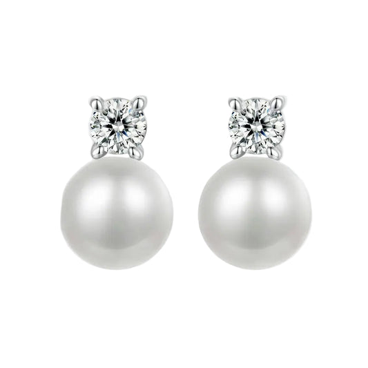 S925 Moissanite & Freshwater Pearl Studs Small
