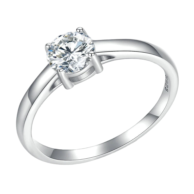 Silver ring with a diamond on a white background