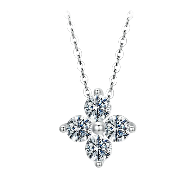 925 Sterling Silver Moissanite Flower Pendant Necklace