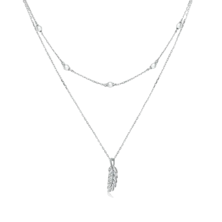 925 Sterling Silver Pearl & CZ Wheat Necklace