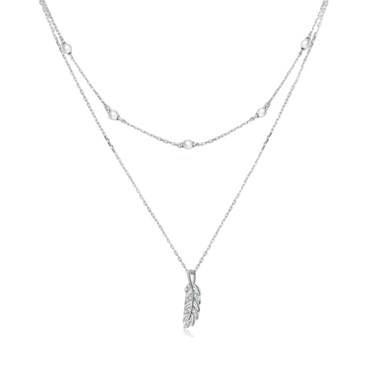 925 Sterling Silver Pearl & CZ Wheat Necklace