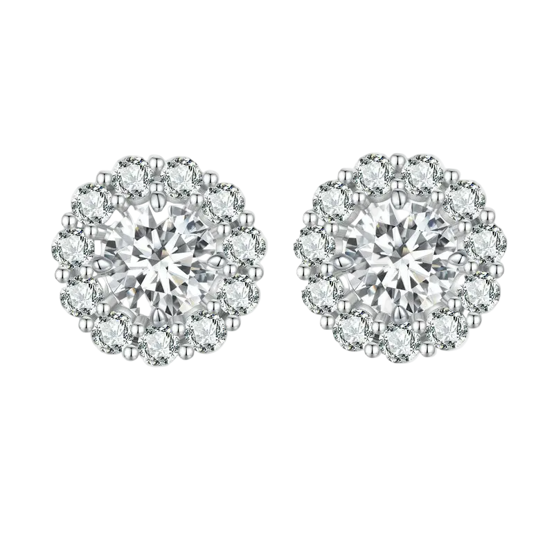 Pair of diamond earrings on a white background