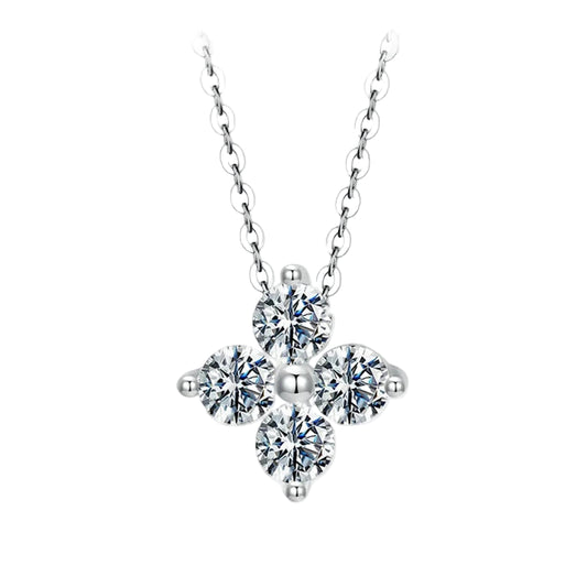 925 Sterling Silver Moissanite Flower Pendant Necklace