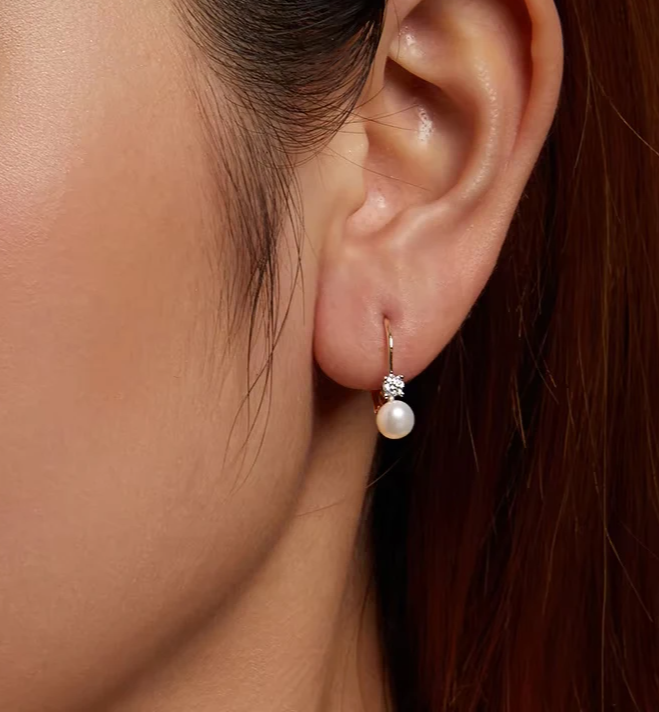 Moissanite Freshwater Pearl Earrings